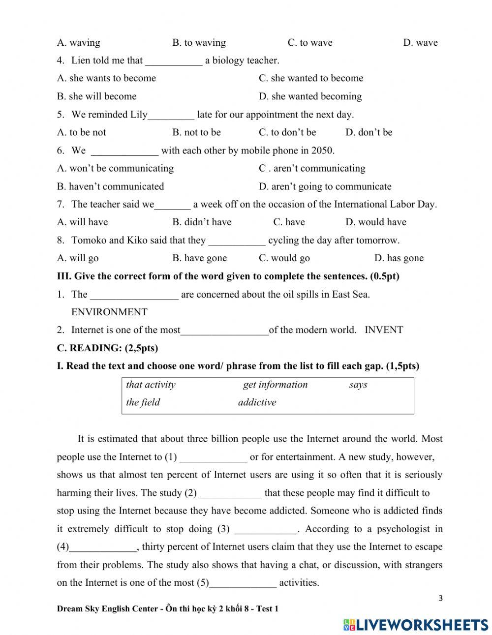 Grade 8-semester 2-test 1