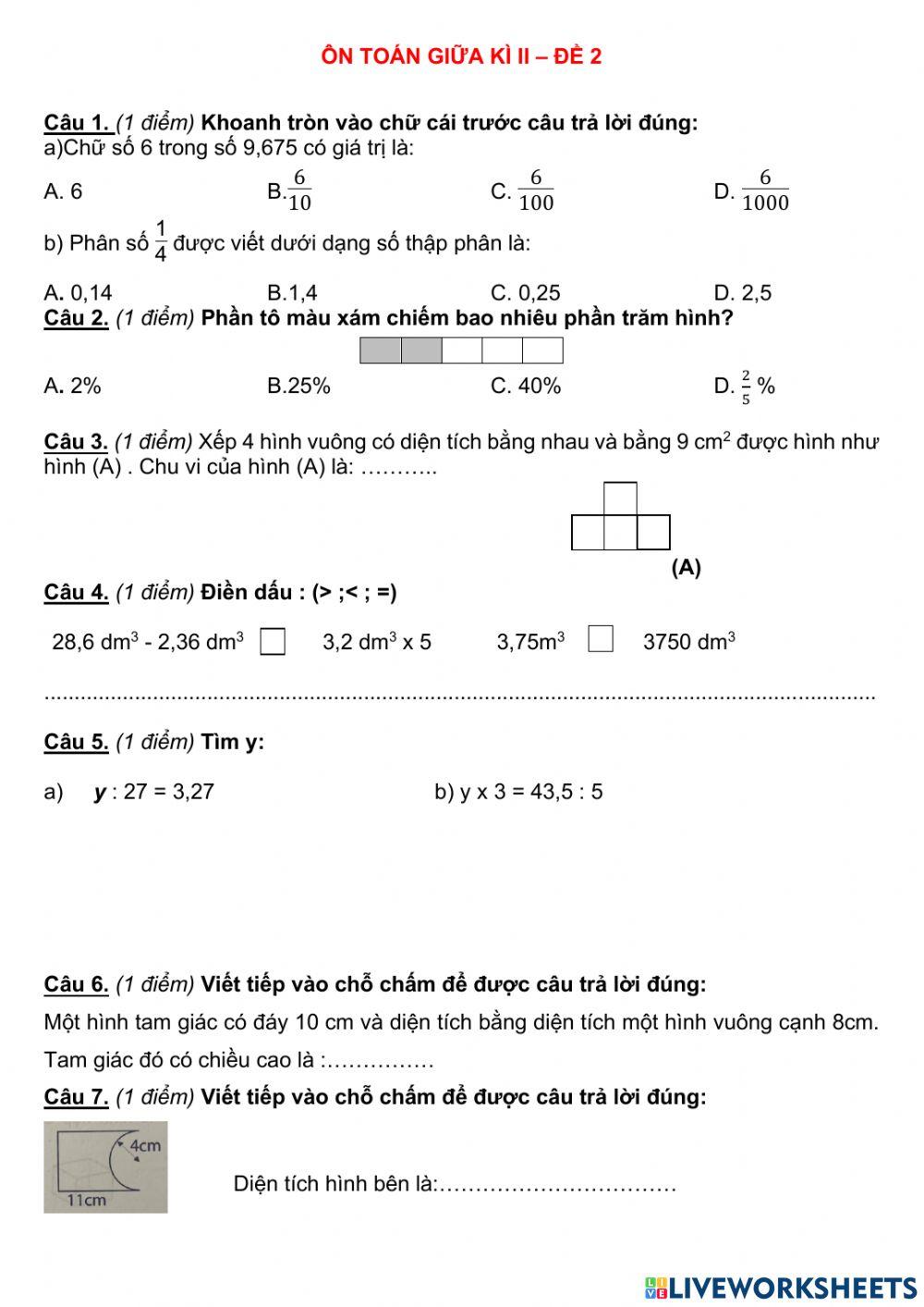 Ôn Toán GK2 số 2