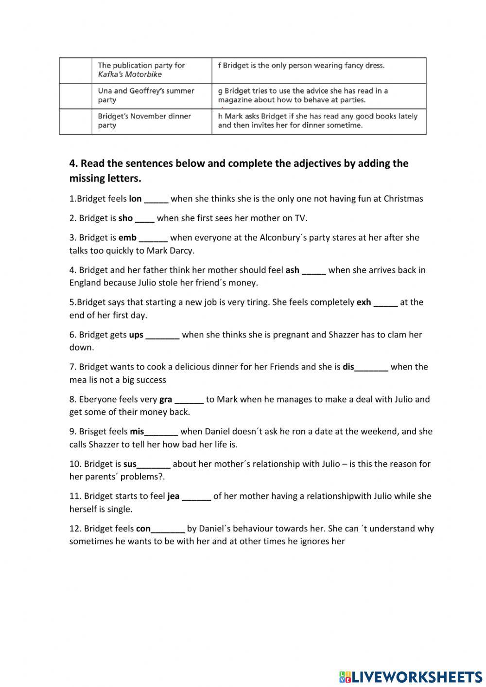 Bridgetr Jones Worksheet