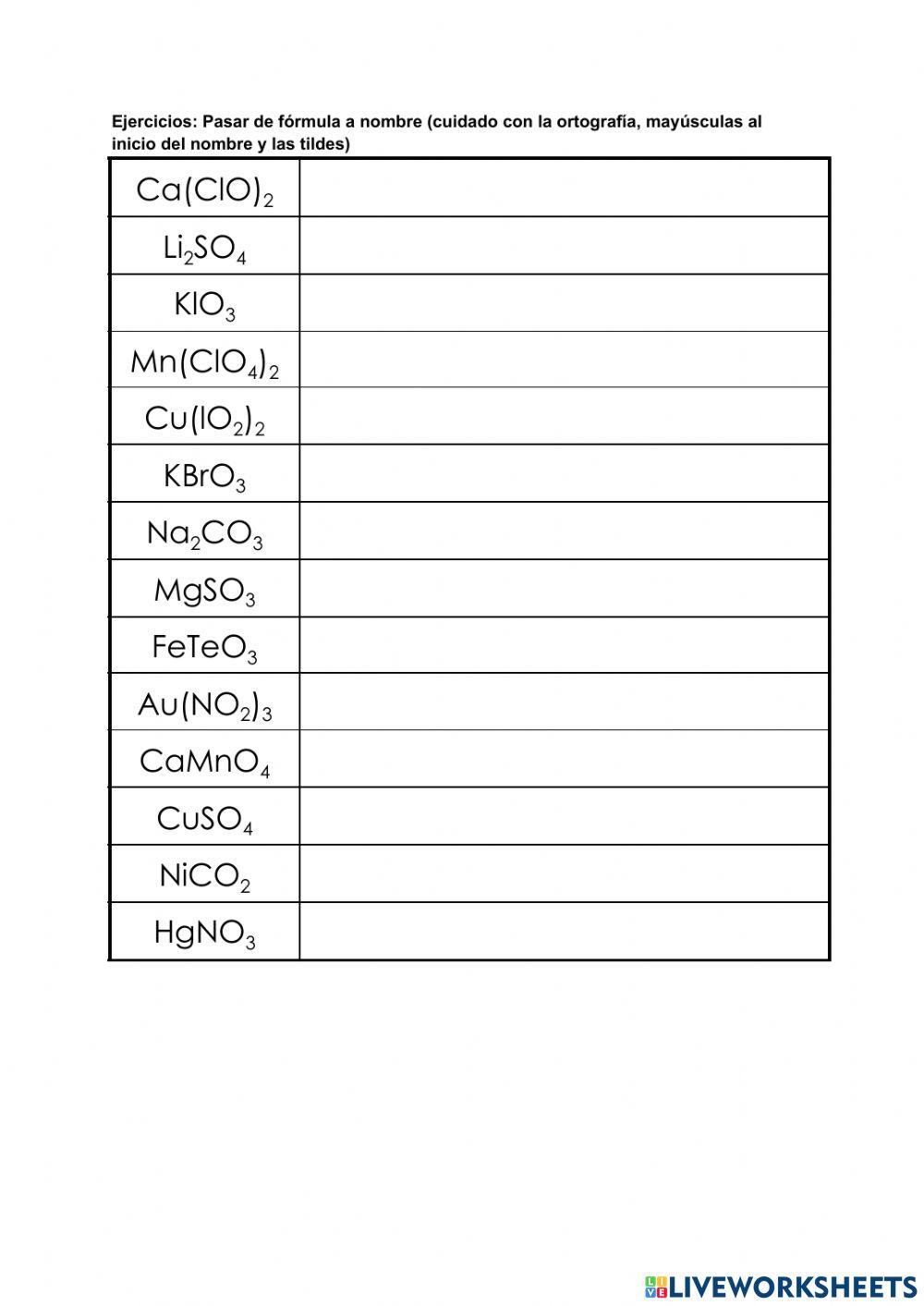 Ejercicio formulación sales oxoácidas neutras
