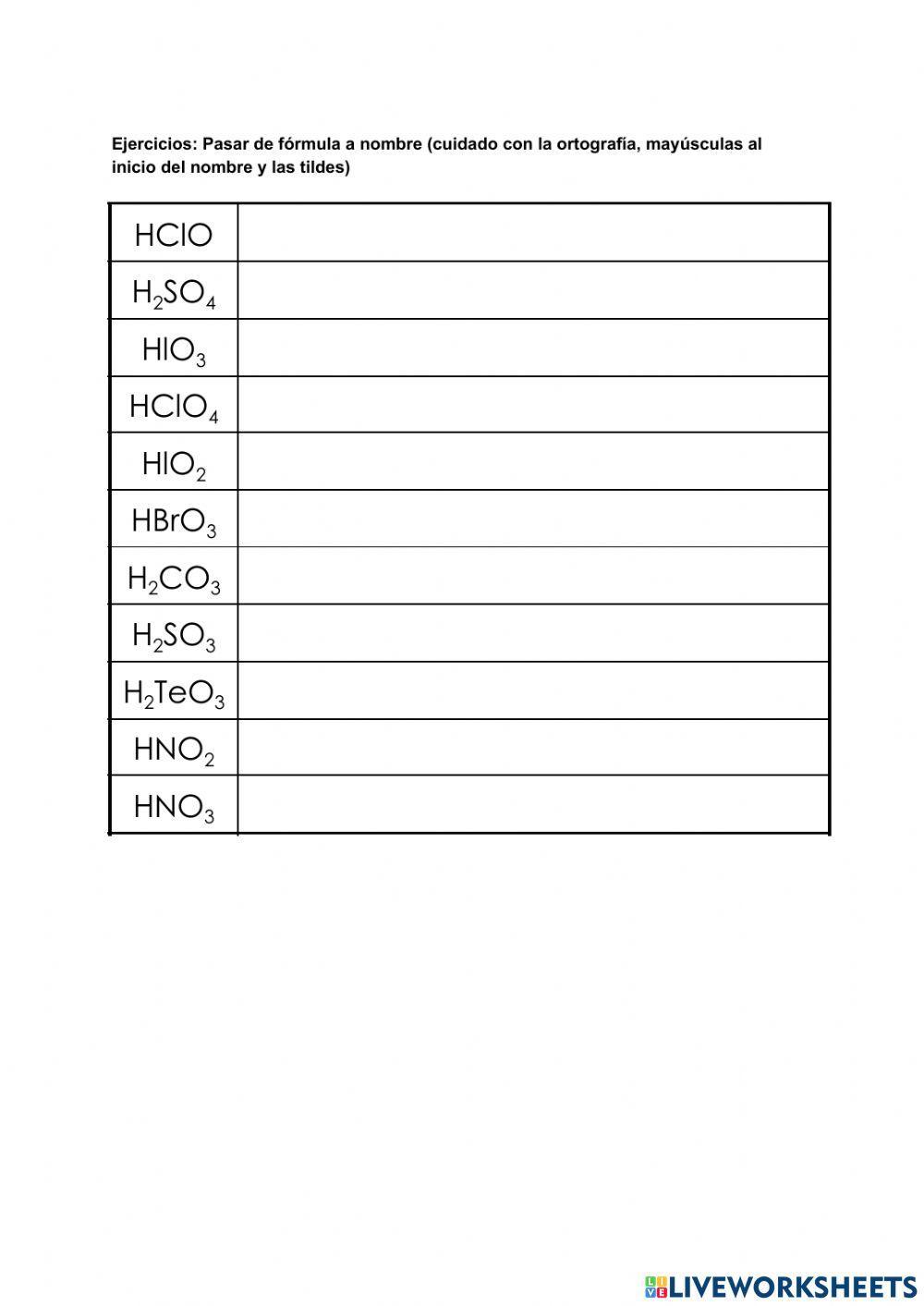 Ejercicios formulación ácidos oxoácidos
