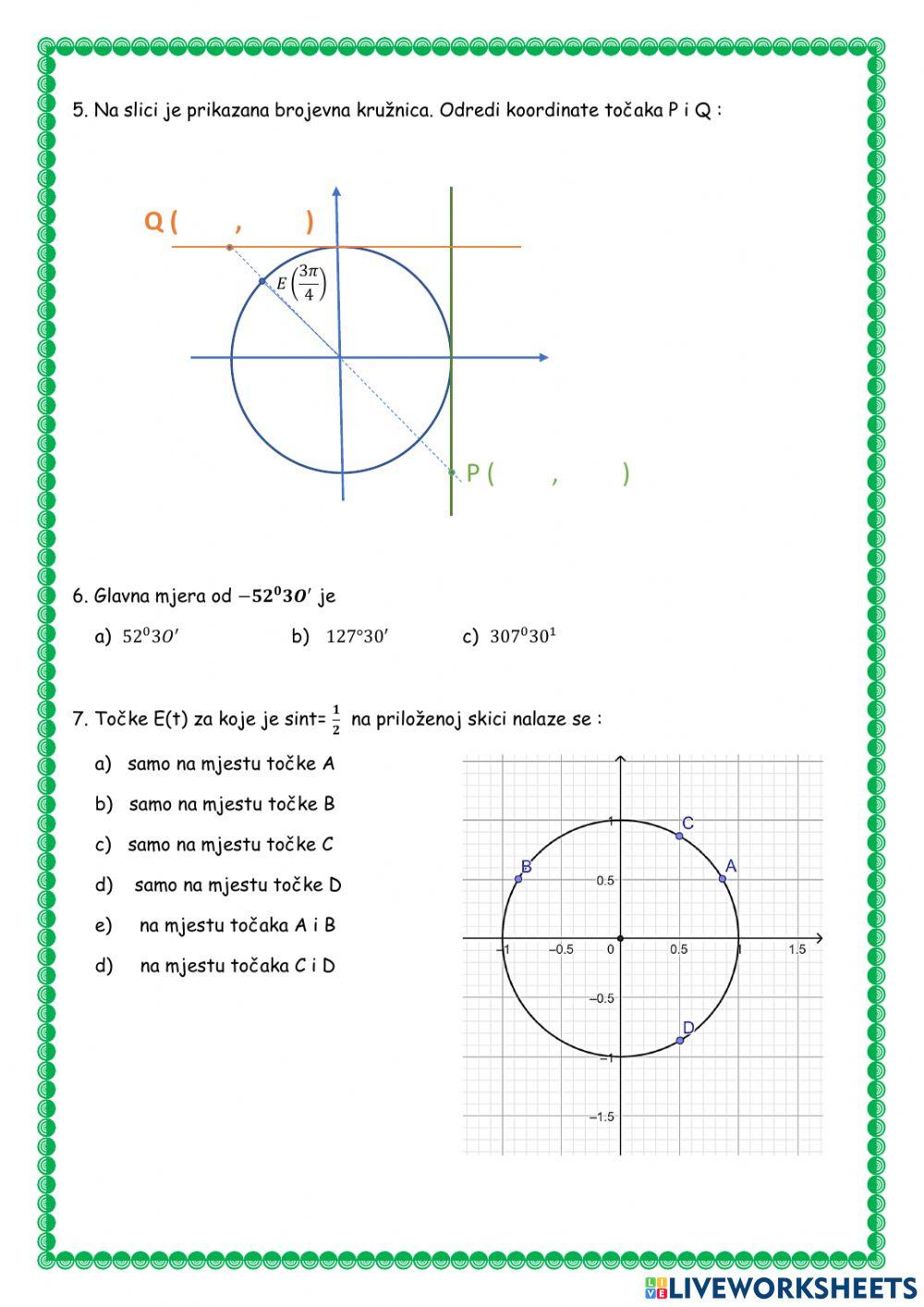 Brojevna kružnica.Definicije trigonometrijskih funkcija