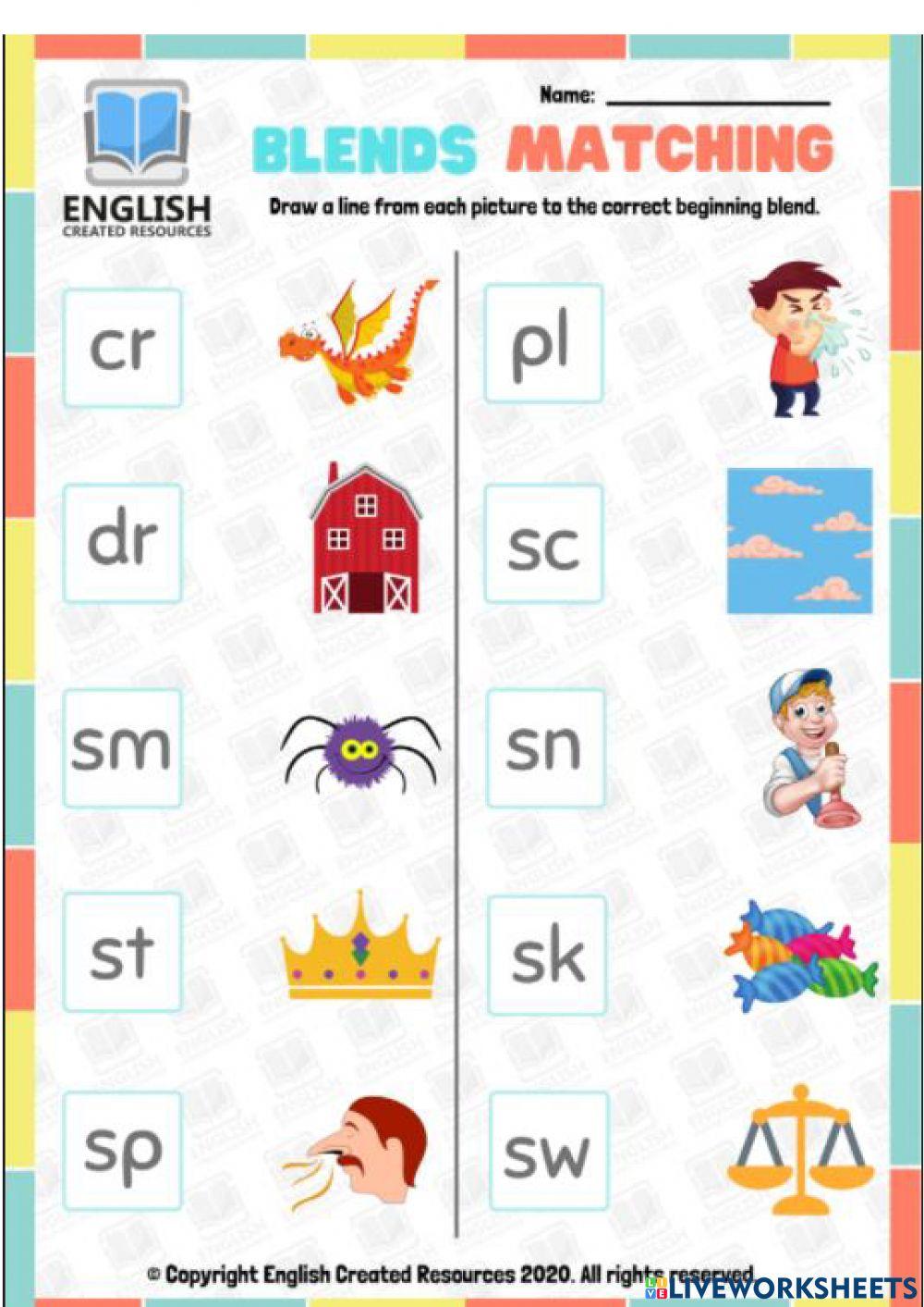 consonant blend online exercise for Live Worksheets
