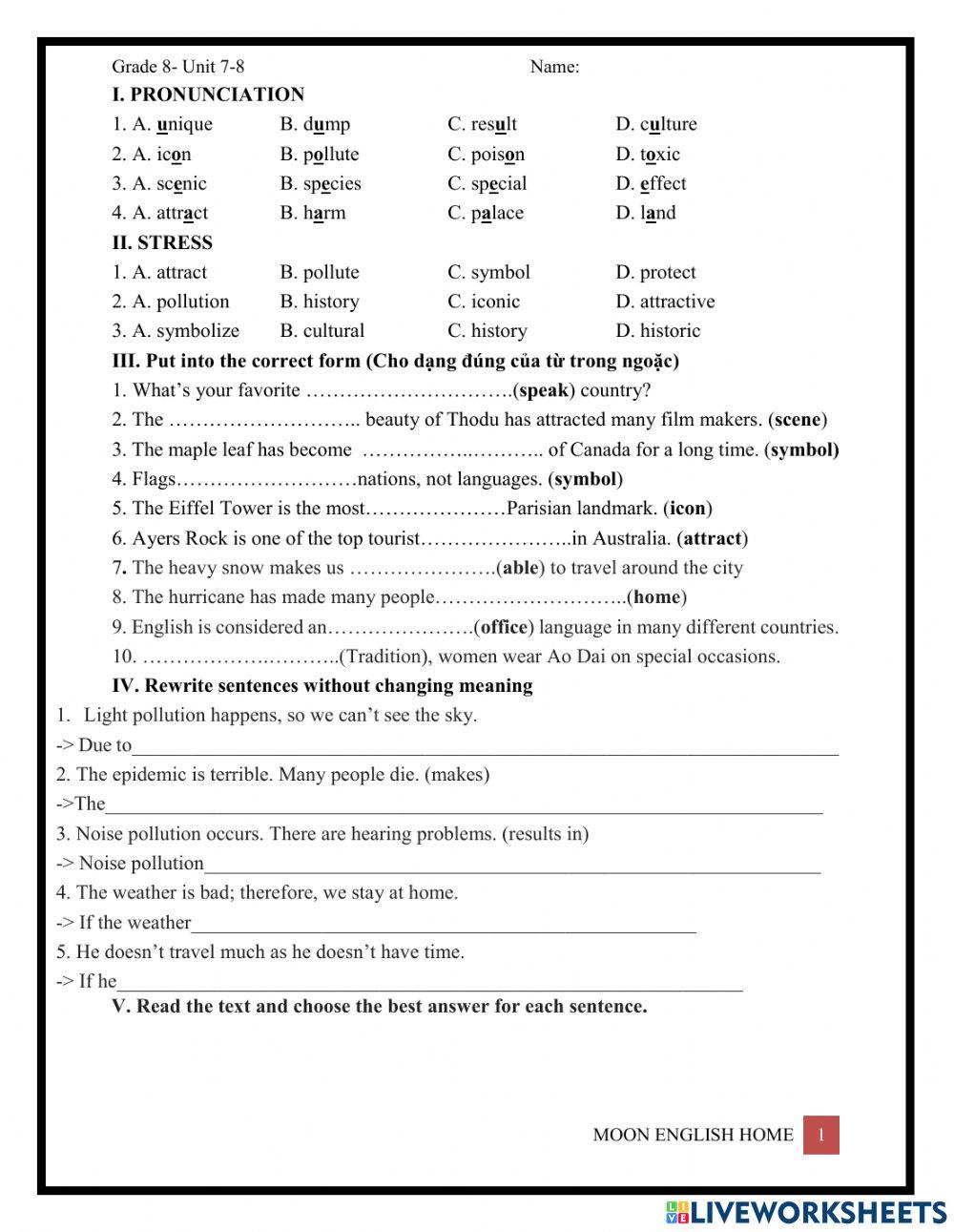 Grade 8- Unit 8 (cont)