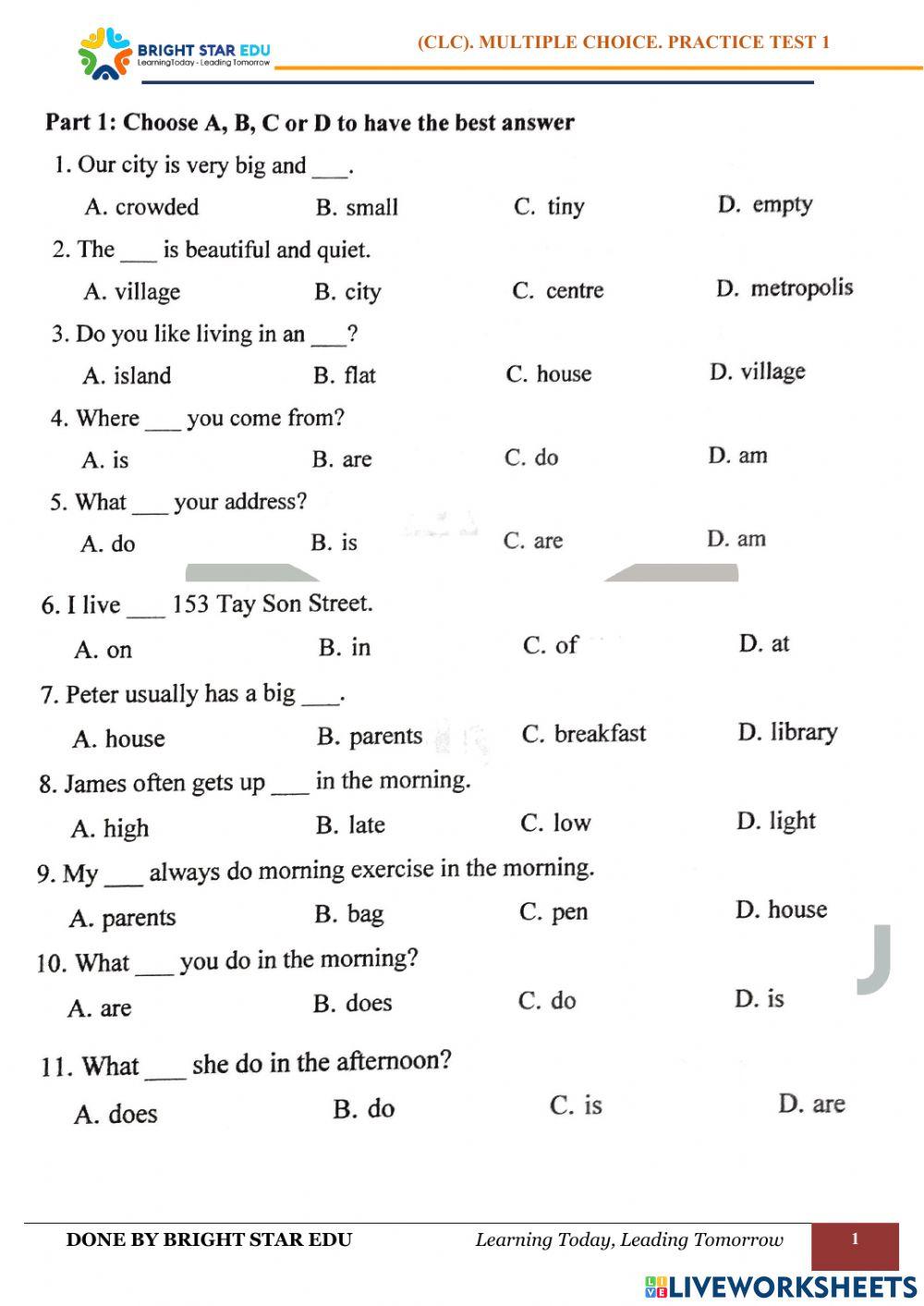 (CLC).Multiple choice. Practice test 1
