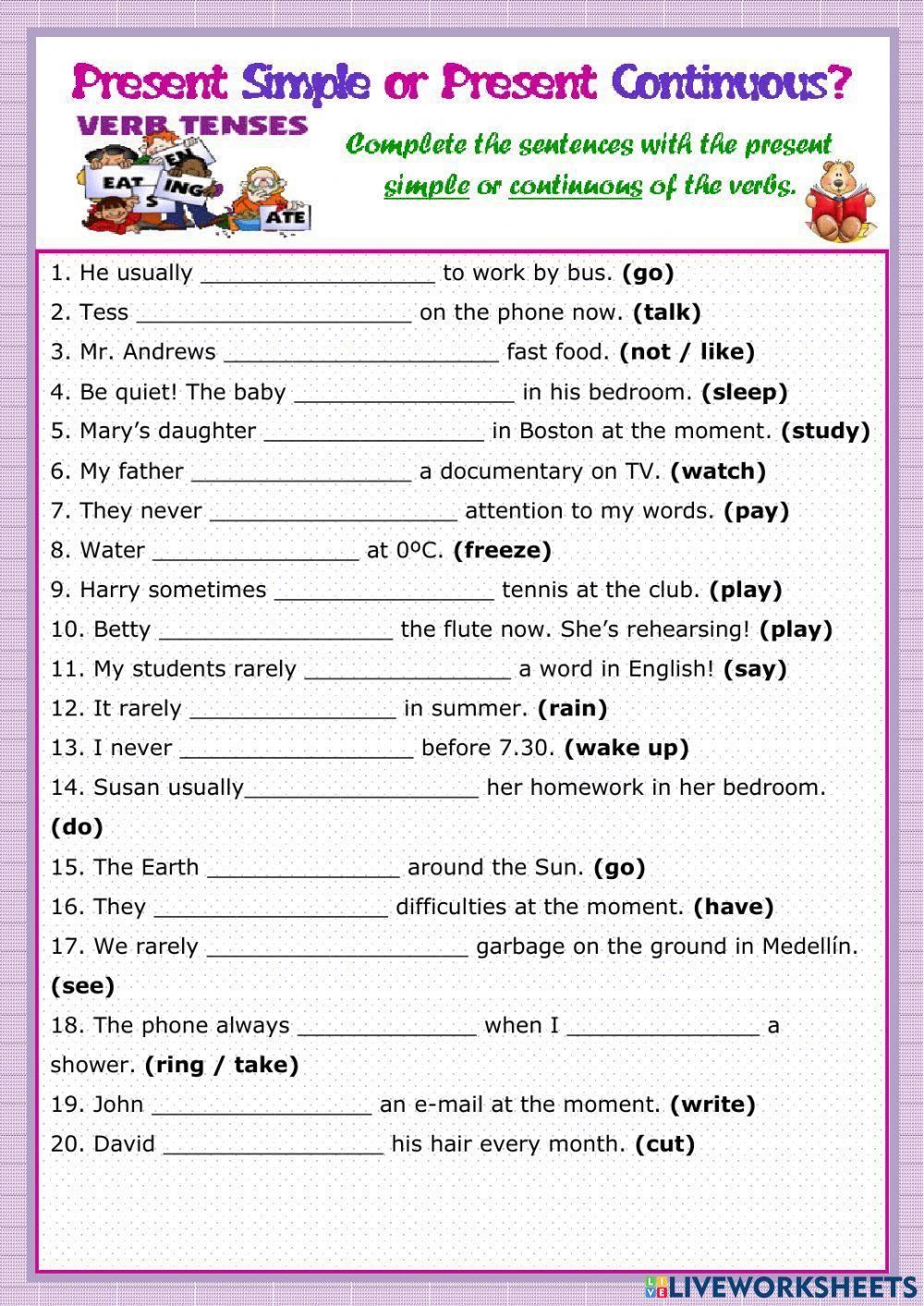 Present continuos and present simple 1 ESO