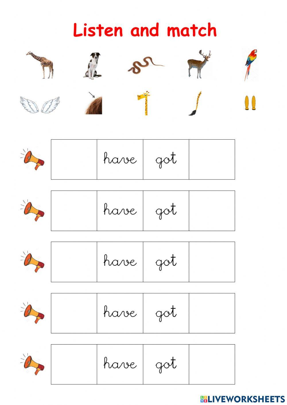 Listen and match animals and body parts 2