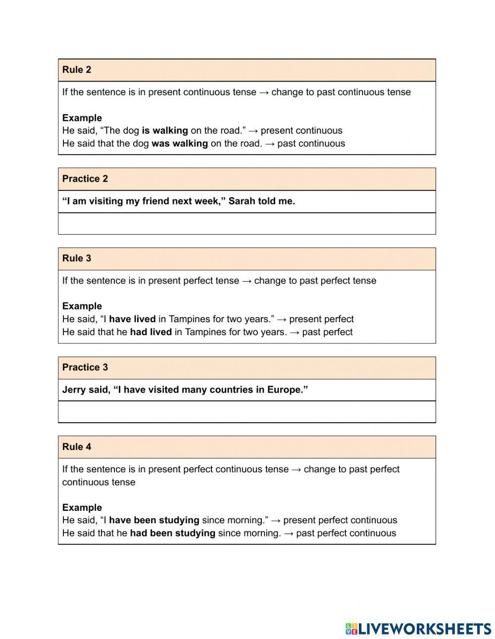 Direct to Indirect Speech | cquekie | Live Worksheets