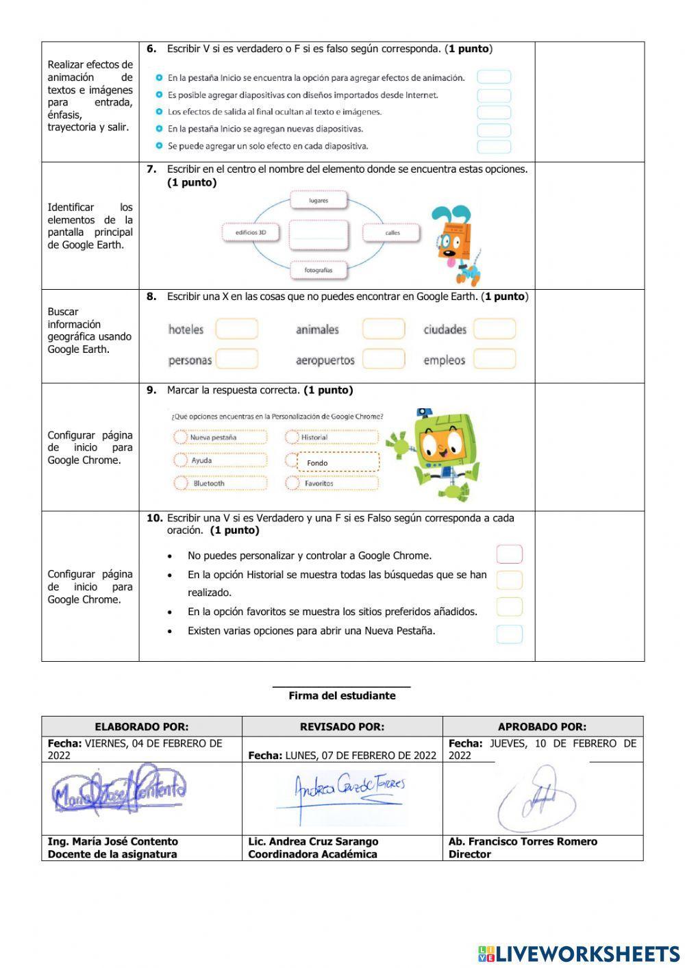 Exámen Quimestral Computación Quinto Grado