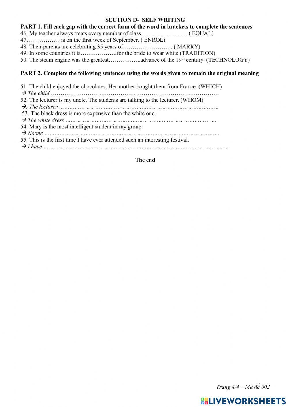 Sample test for the second - mid term test – grade 10 (n07)