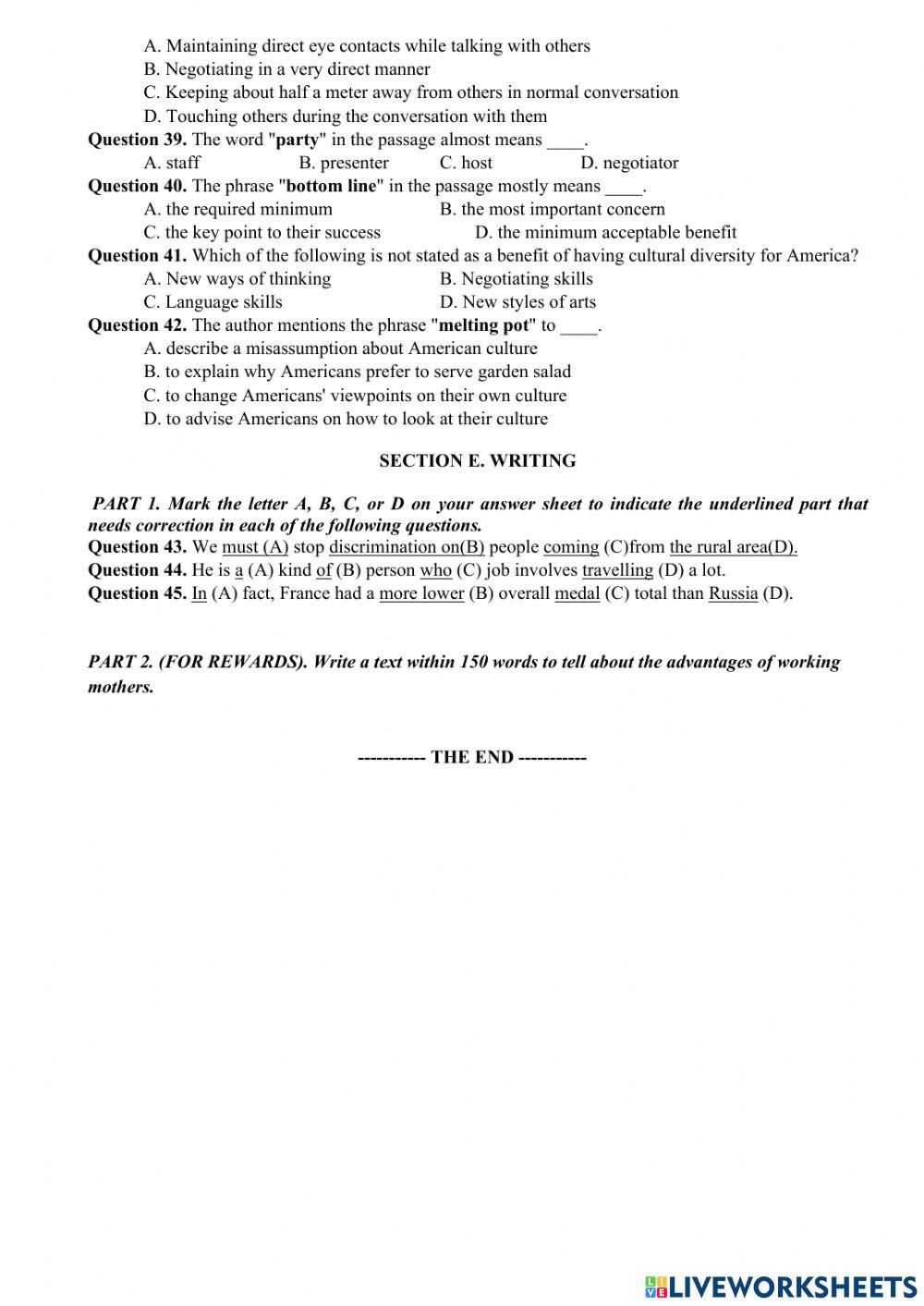 Sample test for the second - mid term test – grade 10 (n08)