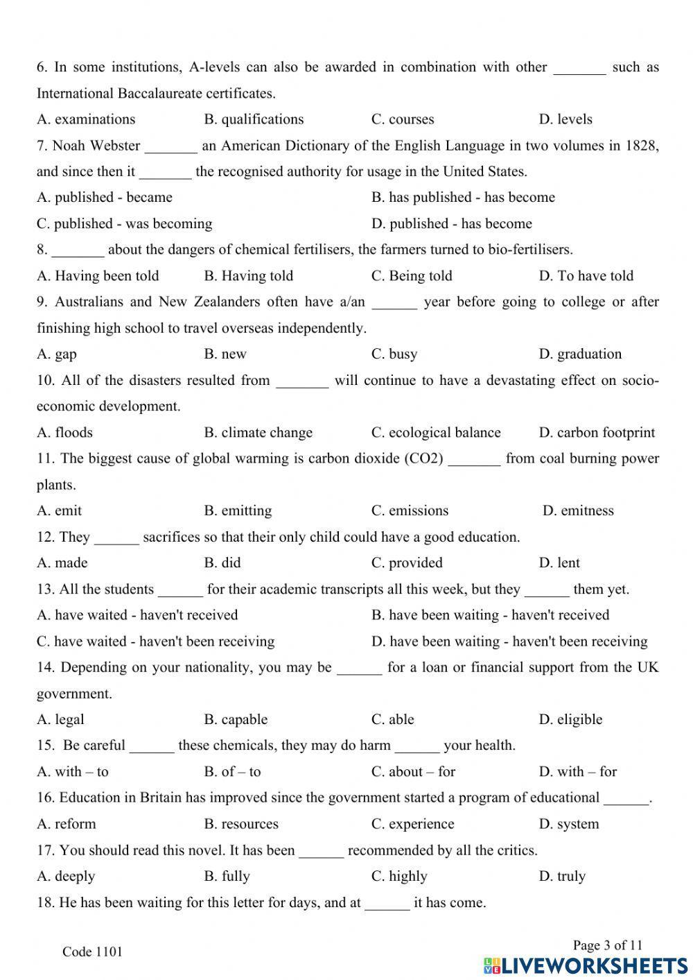 Sample test for SECOND MID TERM  EXAM – grade 11 (NO4)