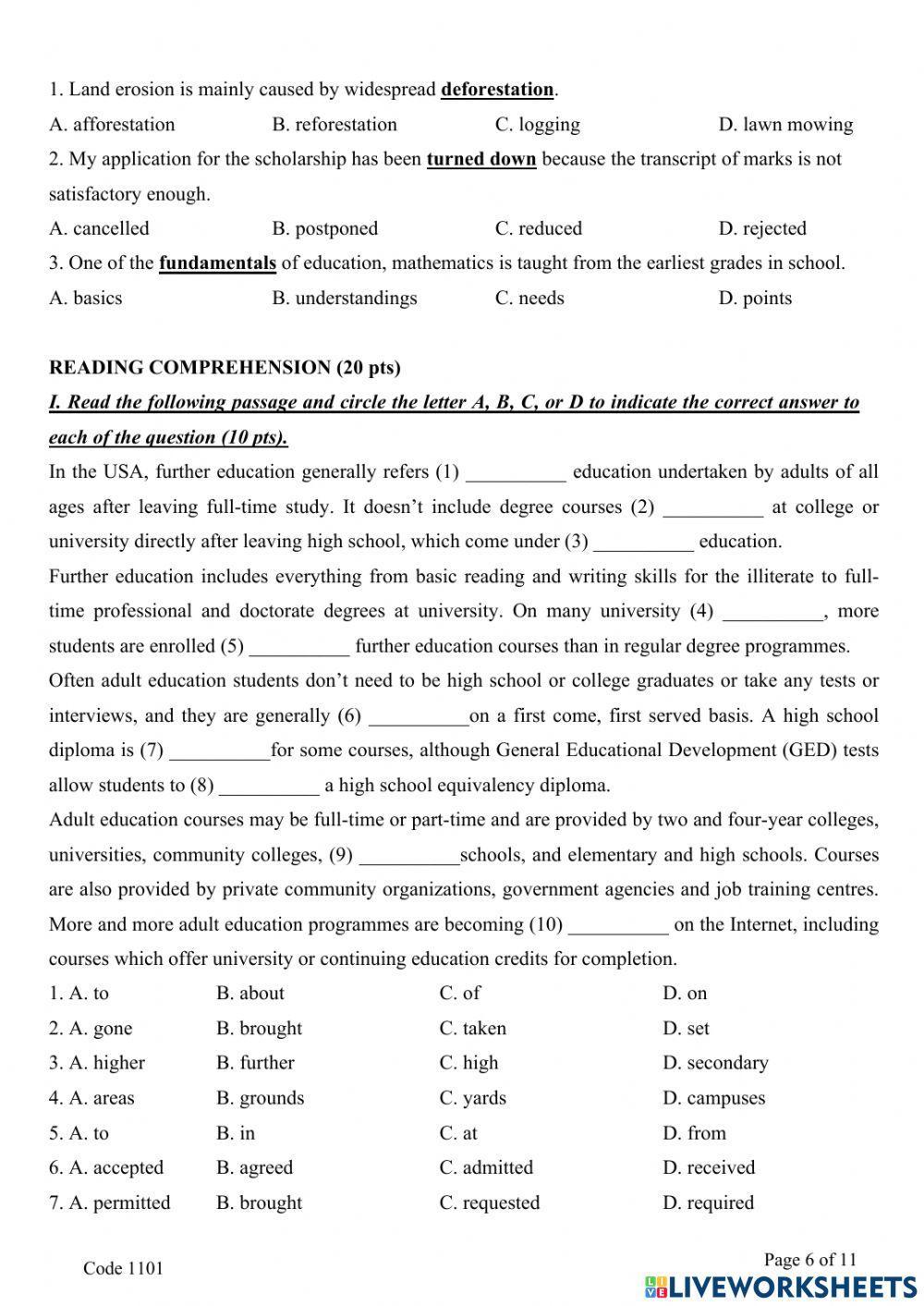 Sample test for SECOND MID TERM  EXAM – grade 11 (NO4)