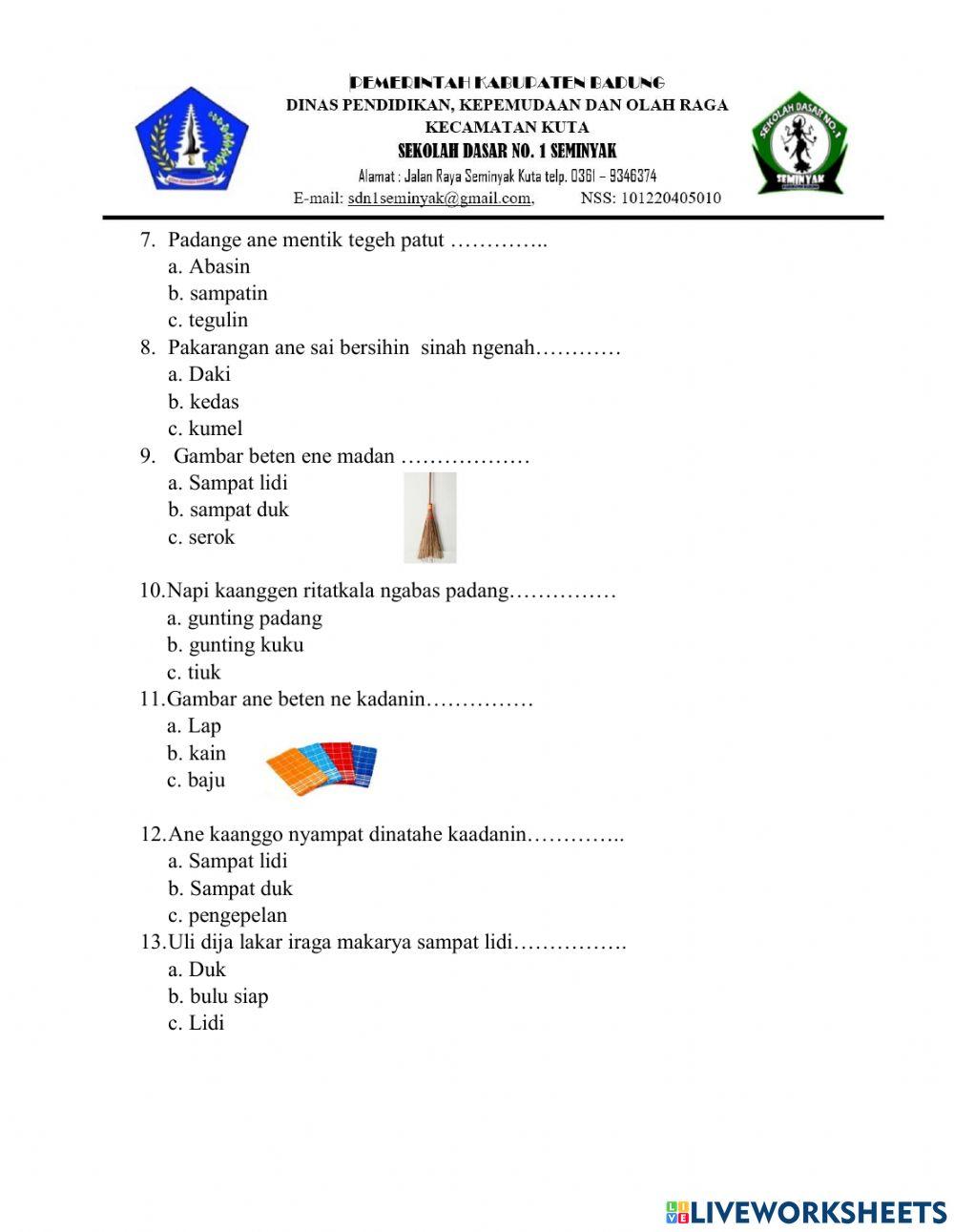 Bahasa Bali interactive worksheet for 1 Live Worksheets