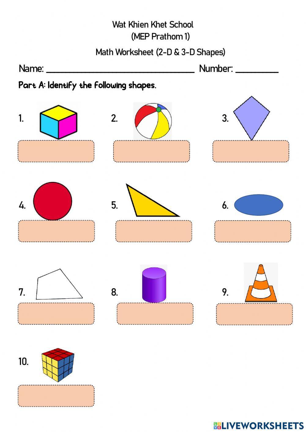 Math Quiz (2D & 3D shapes) worksheet