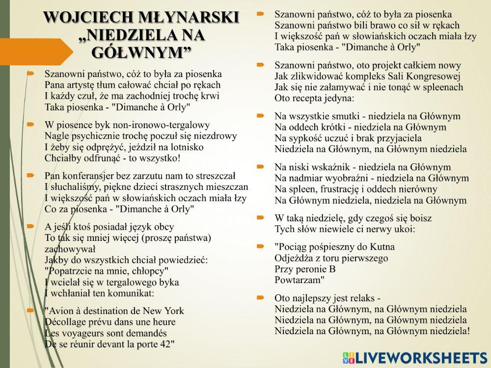 Agnieszka Osiecka -Kochankowie z ulicy kamiennej-, Wojciech Młynarski --Niedziela na głównym-