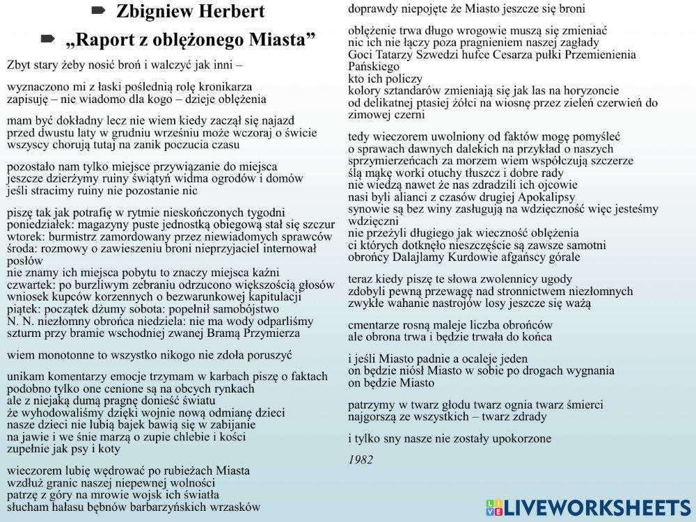 Zbigniew Herbert -Raport z oblężonego miasta-