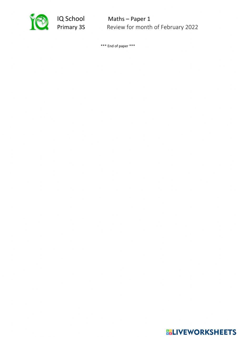 Standard Maths Paper 1