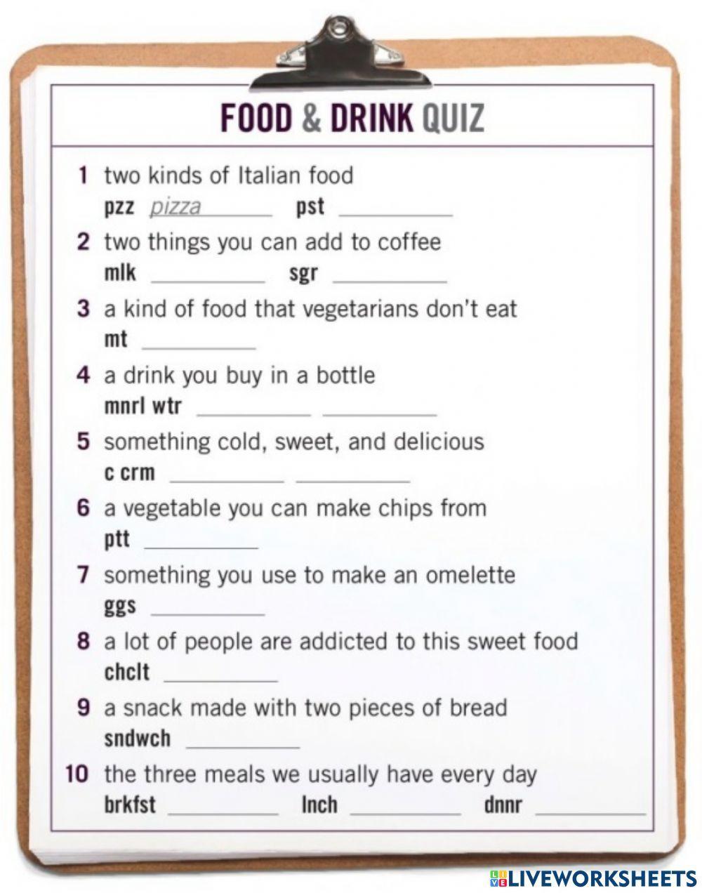 1890066 Food And Drink Quiz Ebalkan LiveWorksheets 1890066 Food And Drink Quiz Ebalkan LiveWorksheets