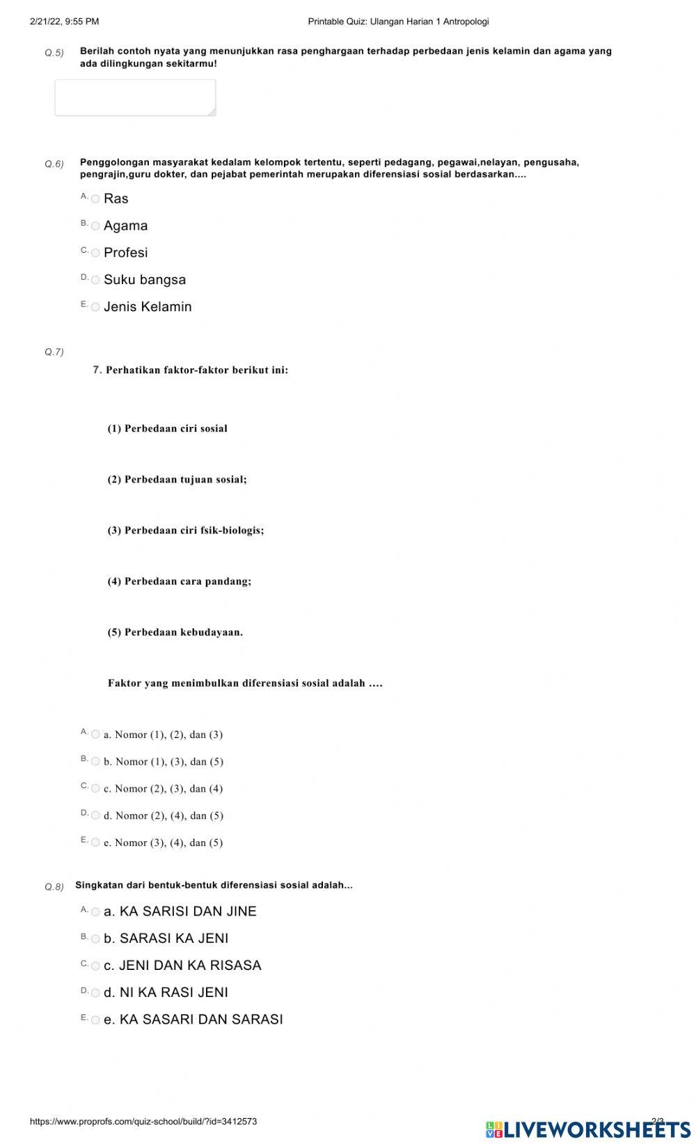Ulangan Harian 1 Antropologi