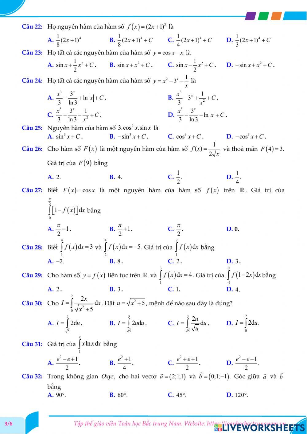 Toán 12-Kiểm tra GK2-THPT Đông Thành, Quảng Ninh-2021