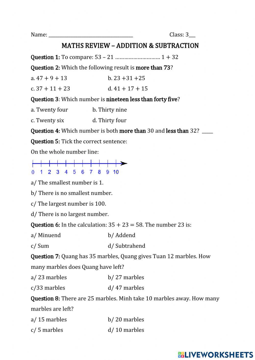 Grade 3 - Maths Addition and Subtraction