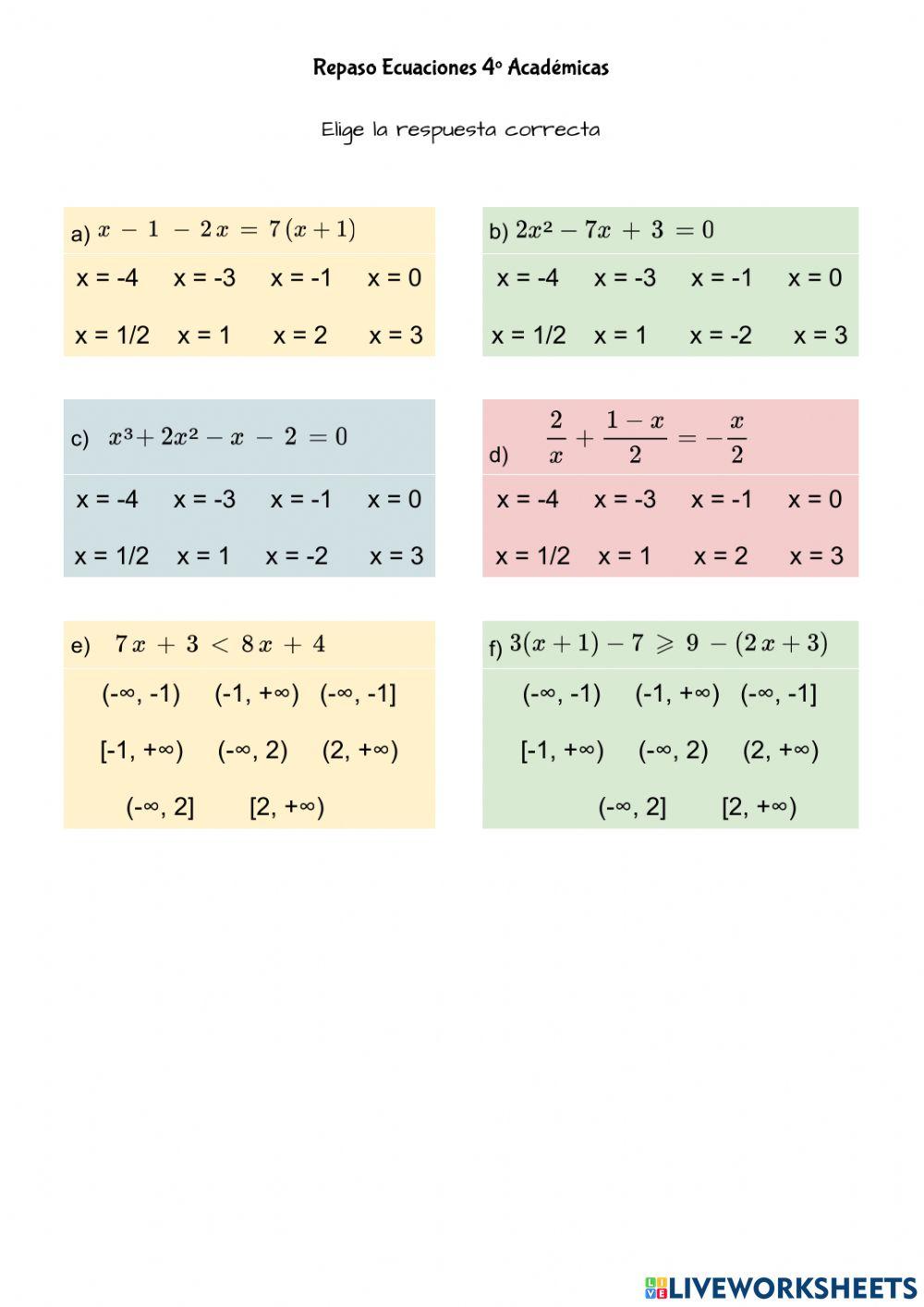 Repaso ecuaciones 4º Académicas