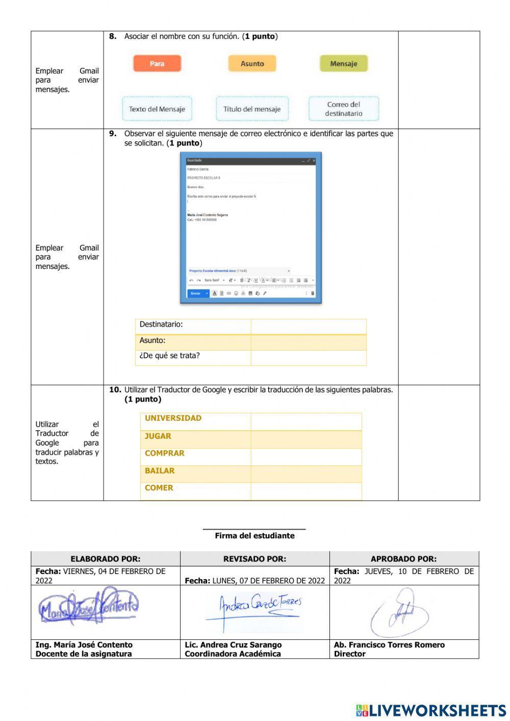 Exámen Quimestral de Computación Cuarto