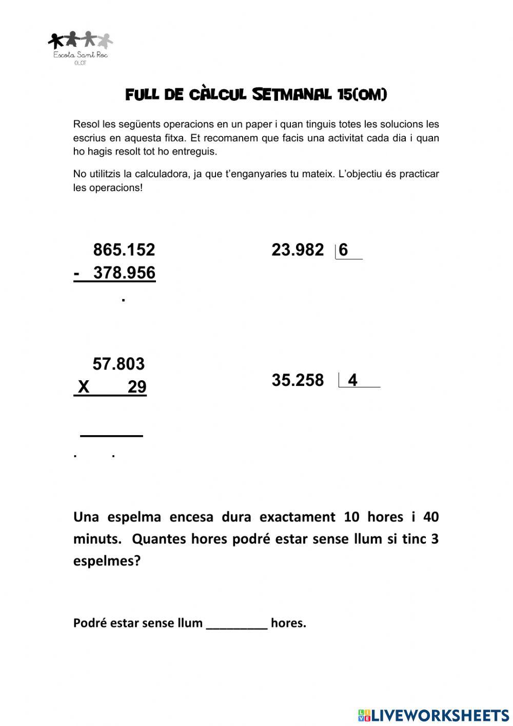 Full de càlcul 15(OM)