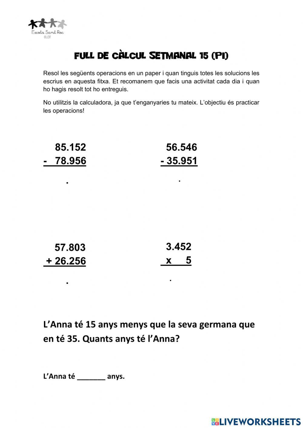 Full de càlcul 15 (PI)