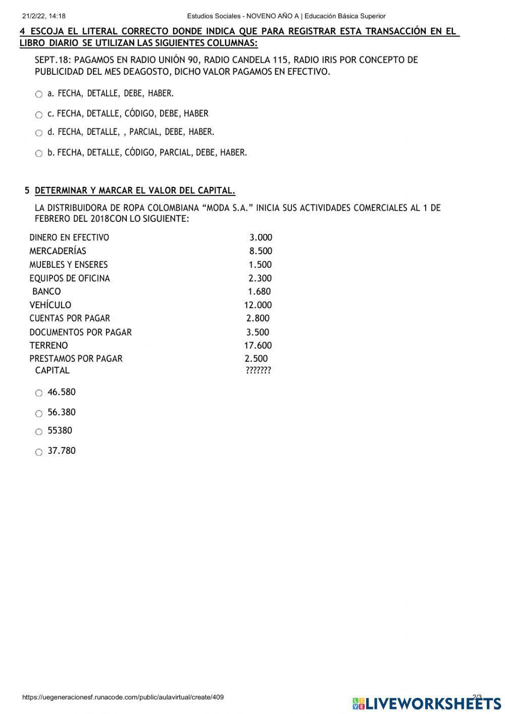 Evalucion de contabilidad segundo quimestre