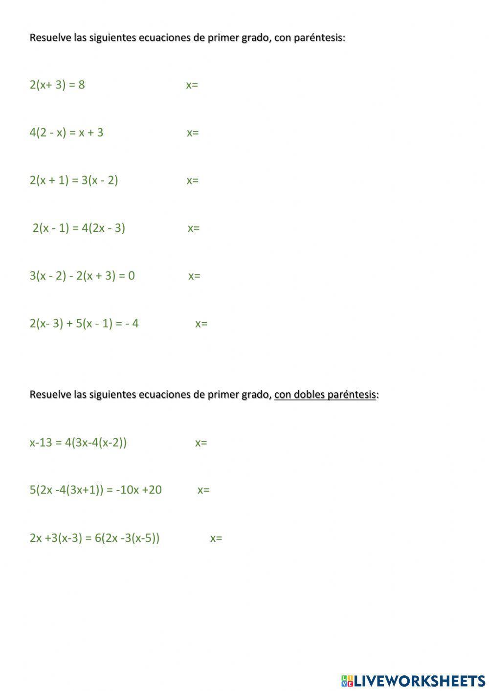 Ecuaciones primer grado