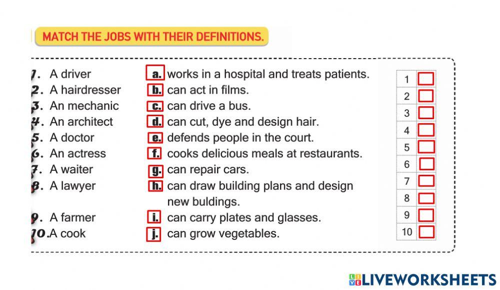 6 6.ünite occupations (match them)