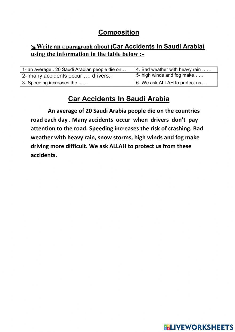 Composition ( Car Accidents In Saudi Arabia )