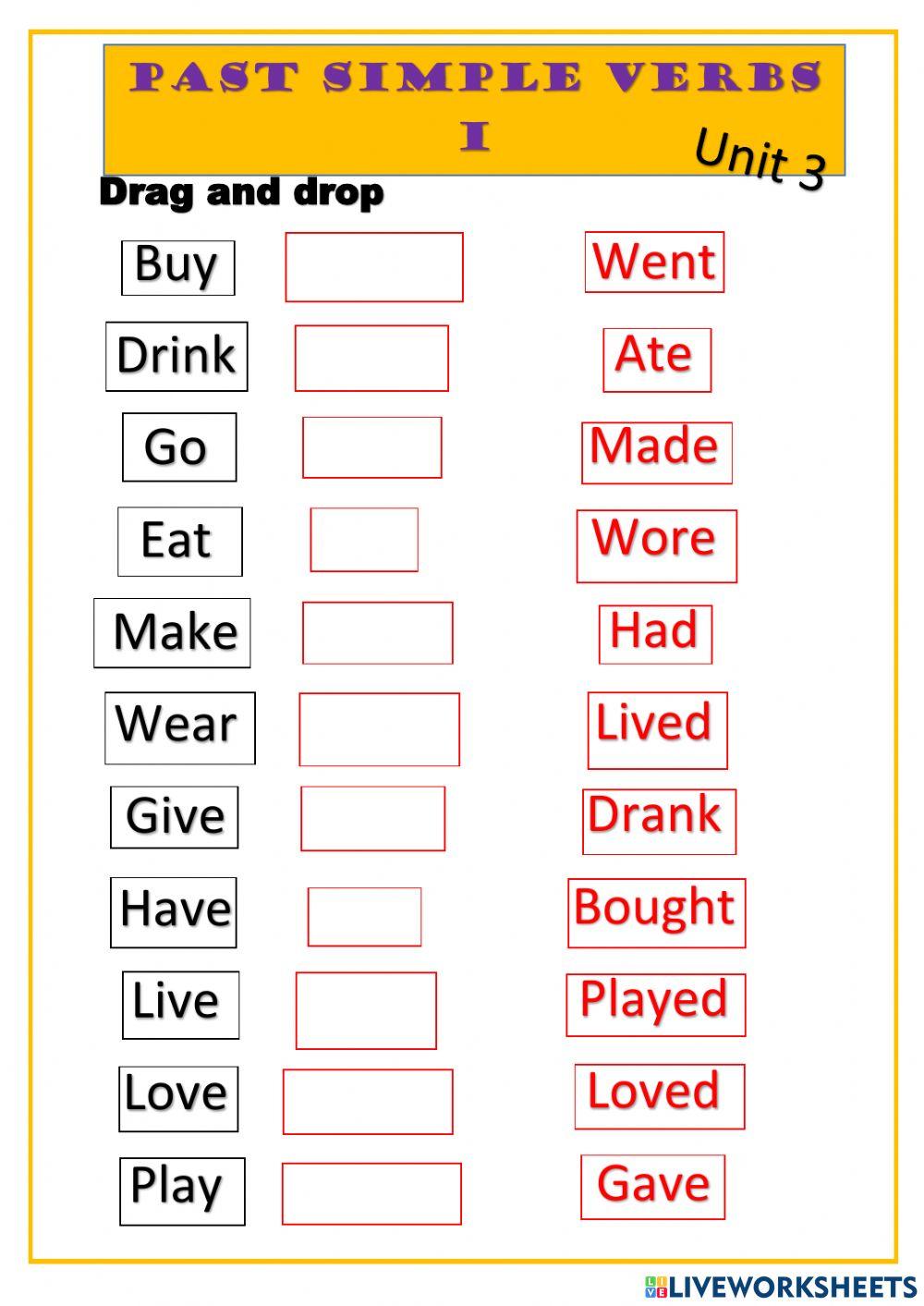 Past tense verbs free online worksheet Live Worksheets