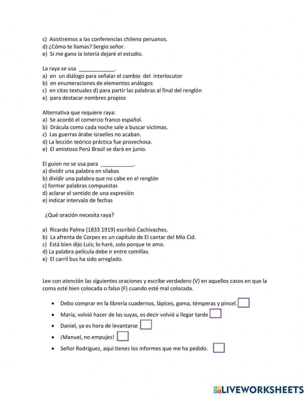 Uso de la coma, guion y la raya