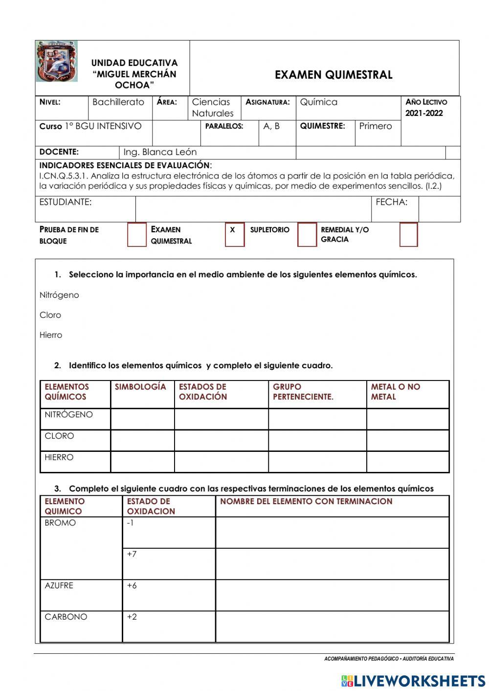 Quimica exm 2 quimestre