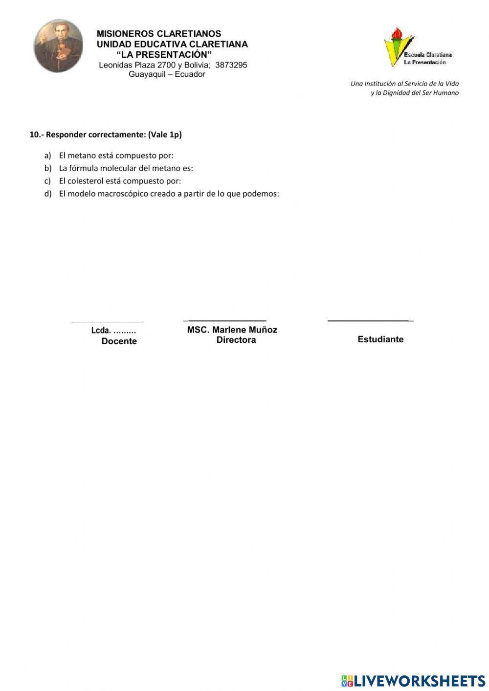 Examen ciencias naturales 8vo
