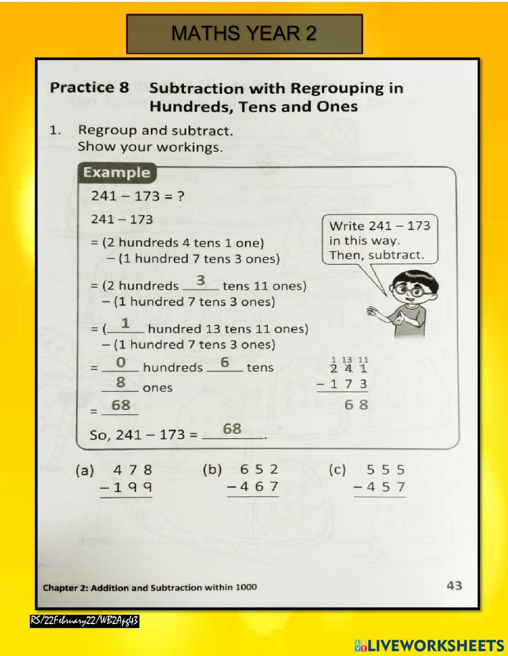 Subtraction with regrouping WBpg 43&44