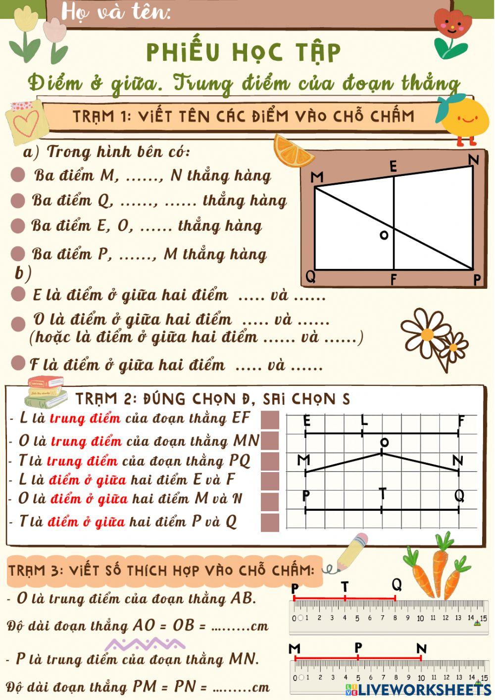Điểm ở giữa. Trung điểm của đoạn thẳng