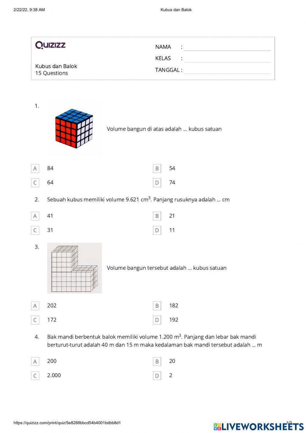 Matematika Volume kubus dan balok dengan mengukur kubus satuan