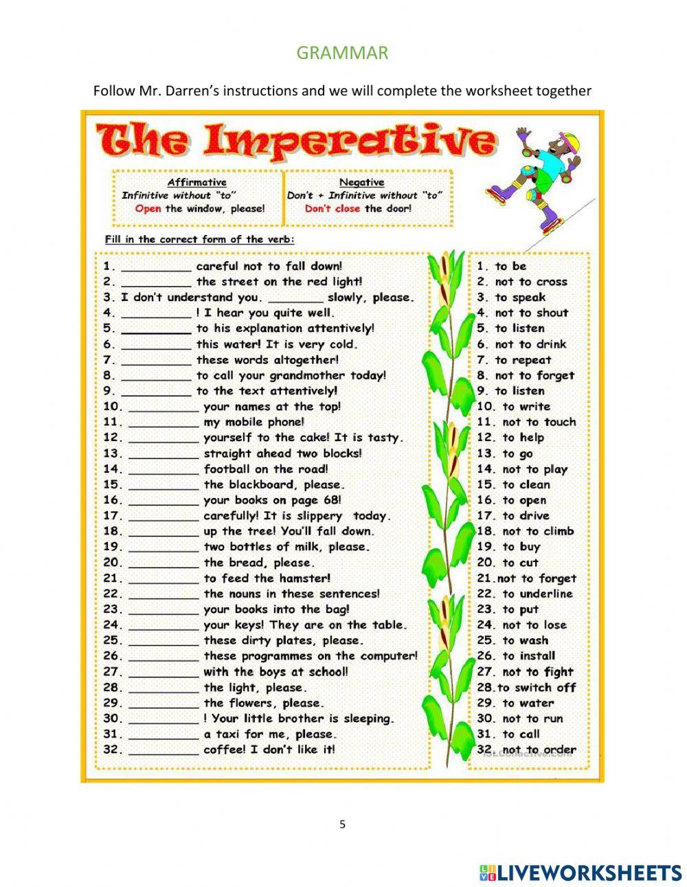 Grammar Worksheets : Imperative Mood