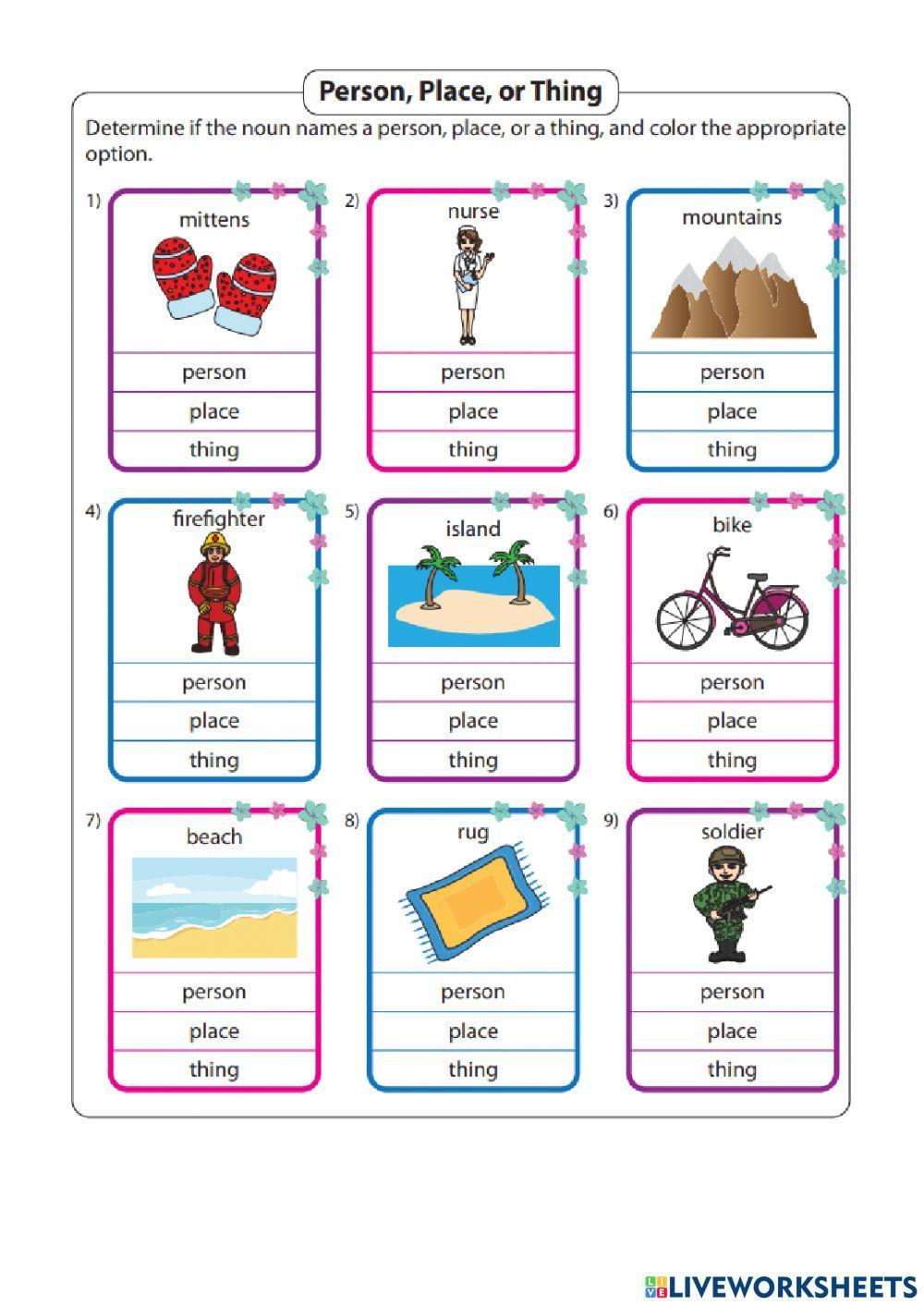 Person, thing and place Person, thing and place