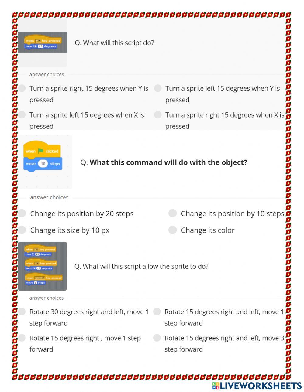 Scratch Programming - PART B interactive worksheet | Live Worksheets