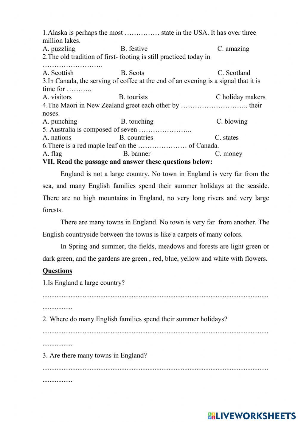 Grade 8-Unit 8: English speaking cuntries