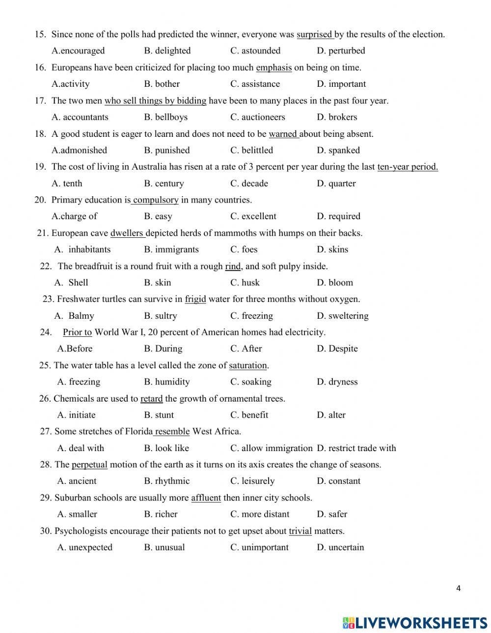 Level Pre-8 Vocabulary Test