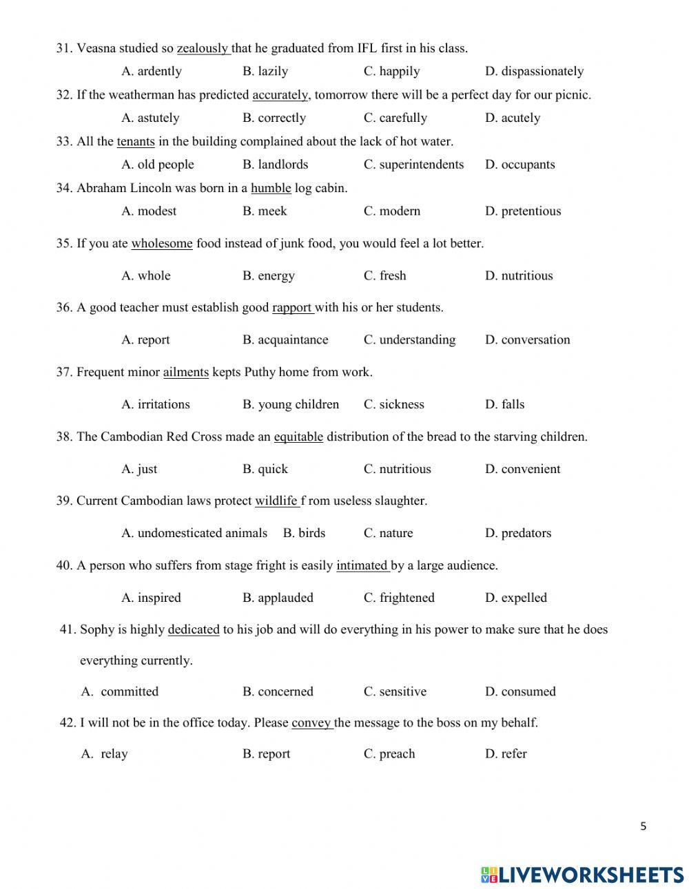 Level Pre-8 Vocabulary Test
