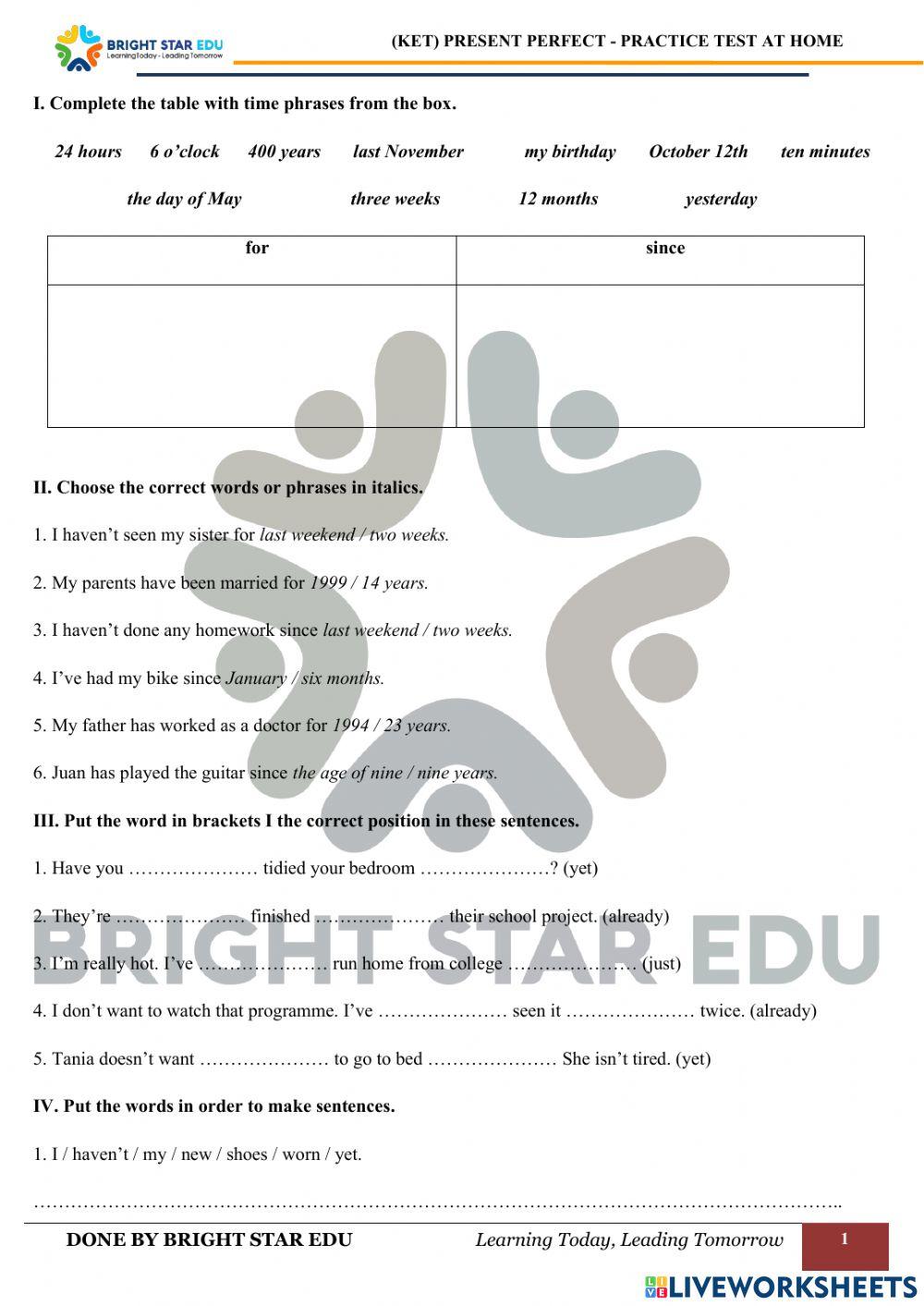 (CLC) Present Perfect - practice at home