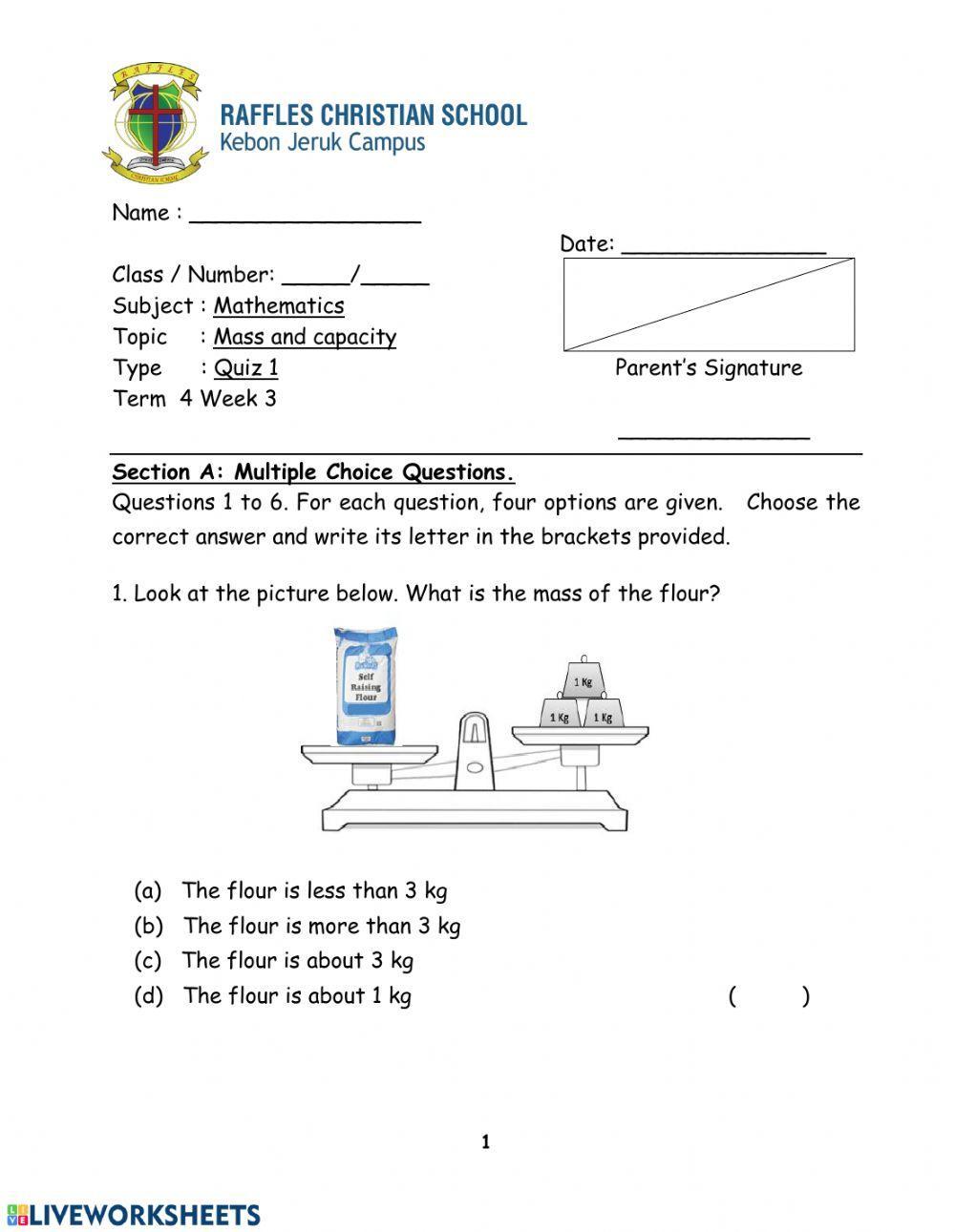 Quiz P2 T4 Mass and Capacity