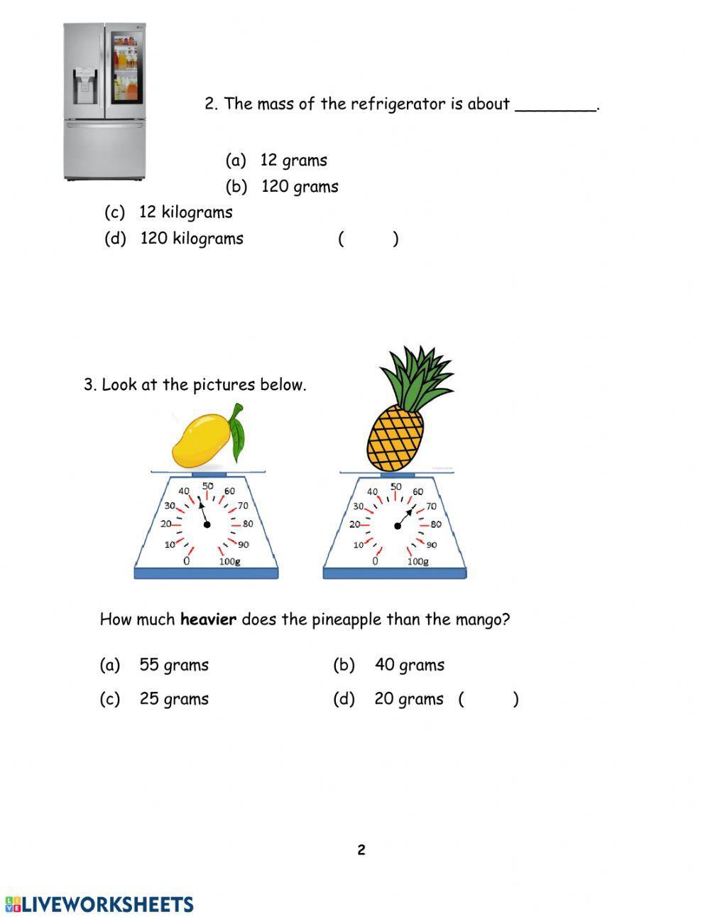 Quiz P2 T4 Mass and Capacity